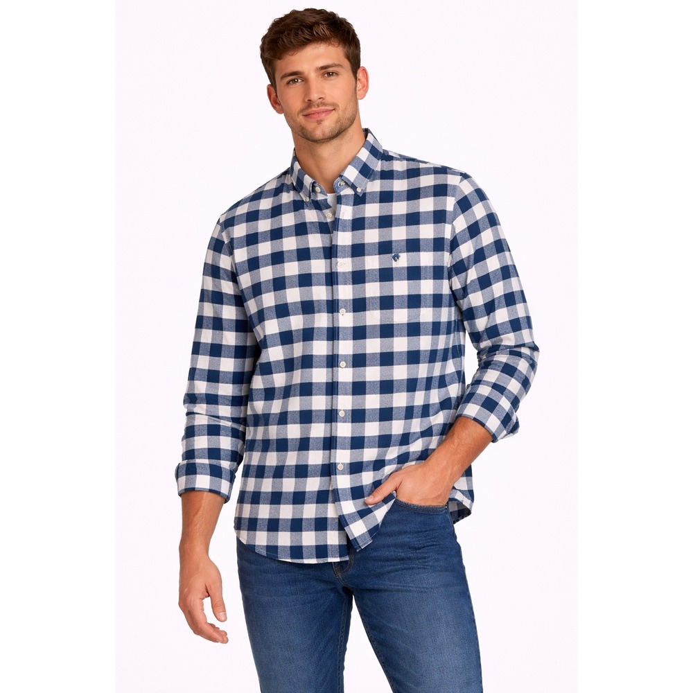 American Eagle Outfitters Mens Classic Fit Blue White Buffalo Check Shirt Medium